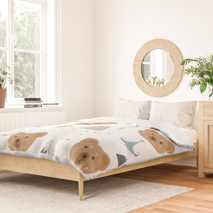 Seamless kids pattern with lovely cute bears and forest Duvet Cover Gallery Image 2