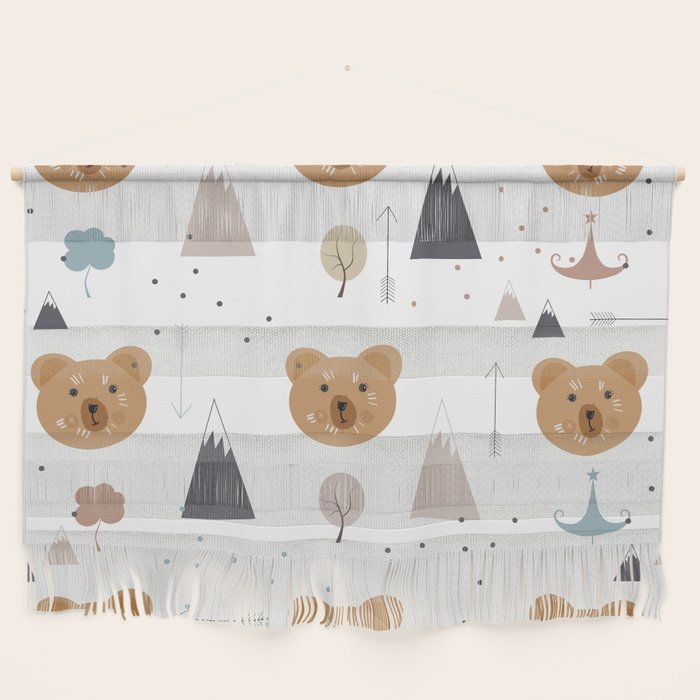 Seamless kids pattern with lovely cute bears and forest Wall Hanging Gallery Image 1