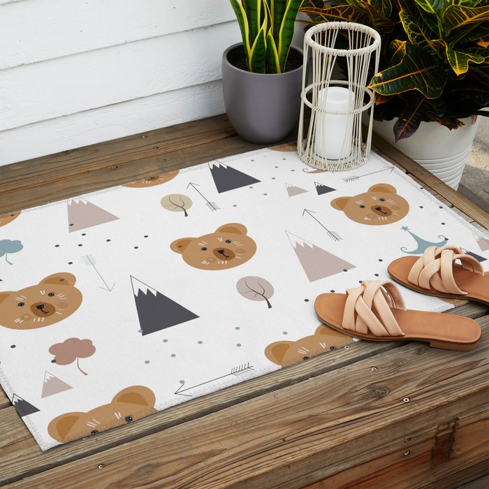 Seamless kids pattern with lovely cute bears and forest Outdoor Rug Gallery Image 2