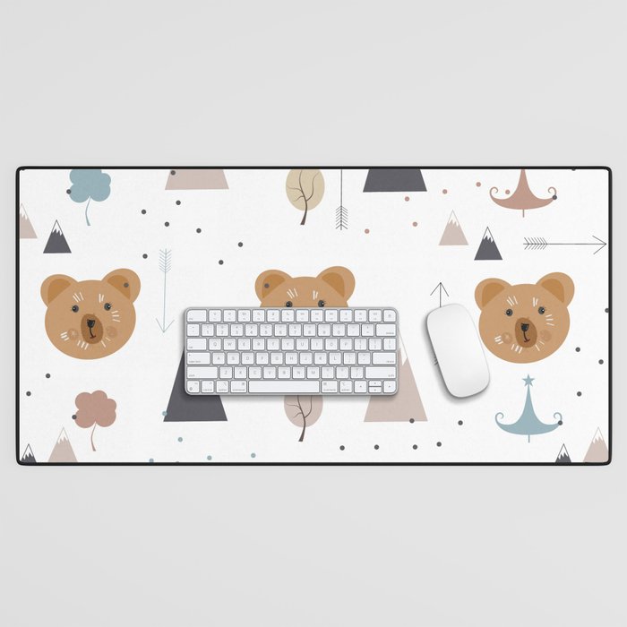 Seamless kids pattern with lovely cute bears and forest Desk Mat Gallery Image 1