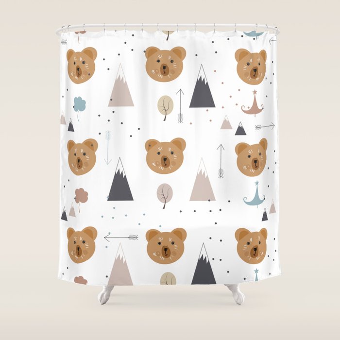 Seamless kids pattern with lovely cute bears and forest Shower Curtain Gallery Image 1