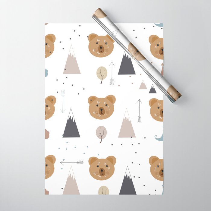 Seamless kids pattern with lovely cute bears and forest Wrapping Paper Gallery Image 1