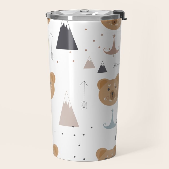 Seamless kids pattern with lovely cute bears and forest Travel Mug Gallery Image 2