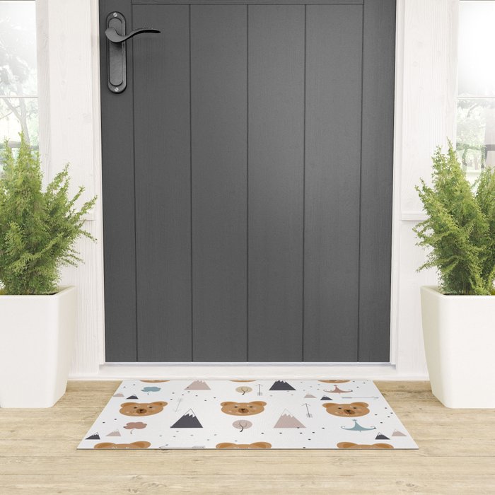 Seamless kids pattern with lovely cute bears and forest Welcome Mat Gallery Image 3