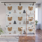 Seamless kids pattern with lovely cute bears and forest Wall Mural Gallery Image 1