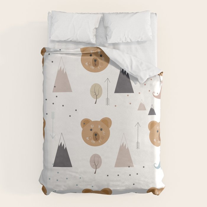 Seamless kids pattern with lovely cute bears and forest Duvet Cover Gallery Image 1
