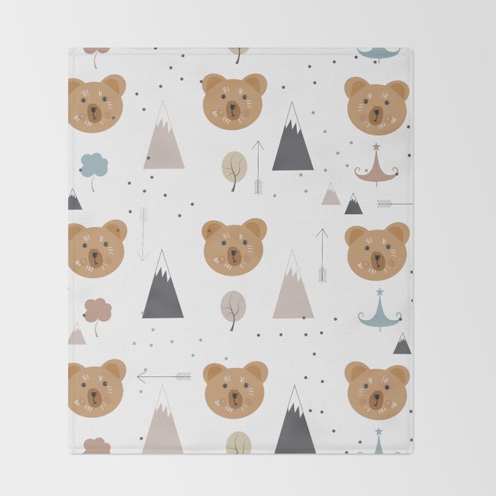 Seamless kids pattern with lovely cute bears and forest Throw Blanket Gallery Image 2