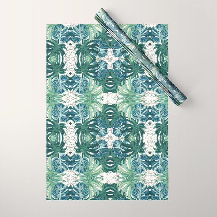 Tropical Palms, Green and Blue, Abstract Wrapping Paper Gallery Image 1