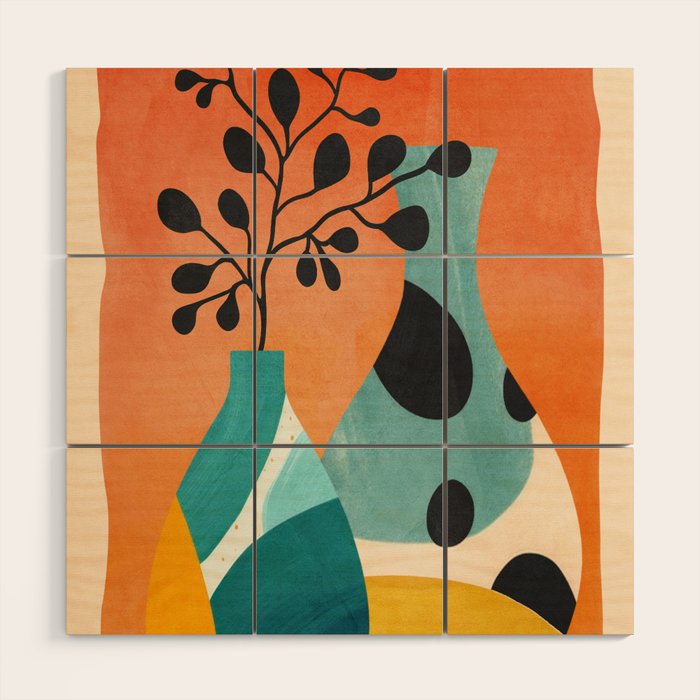 Modern Abstract Vases with Plant 2 Wood Wall Art Gallery Image 1