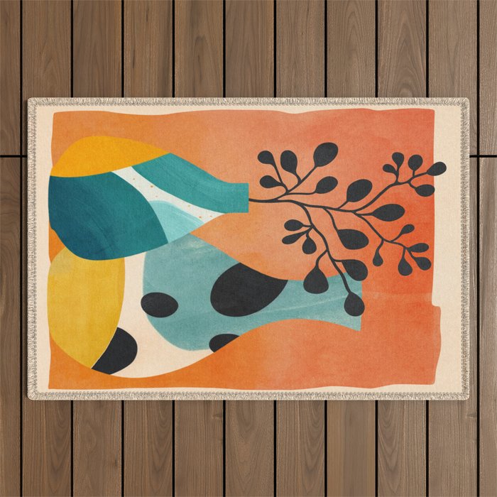 Modern Abstract Vases with Plant 2 Outdoor Rug Gallery Image 1