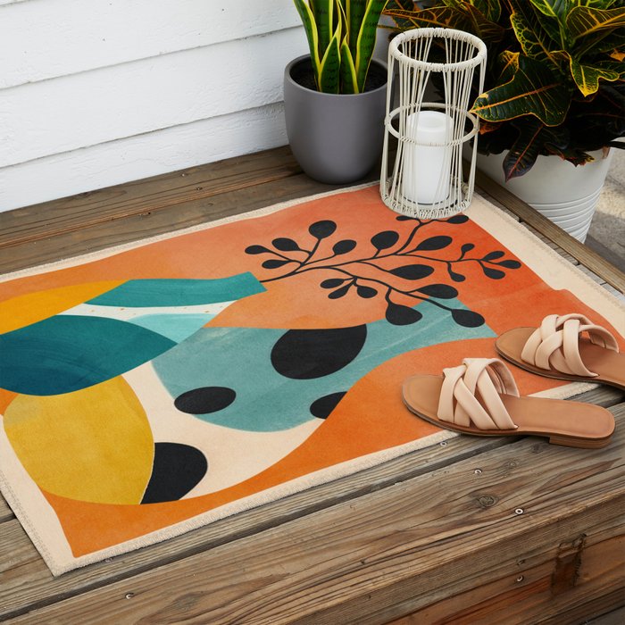 Modern Abstract Vases with Plant 2 Outdoor Rug Gallery Image 2