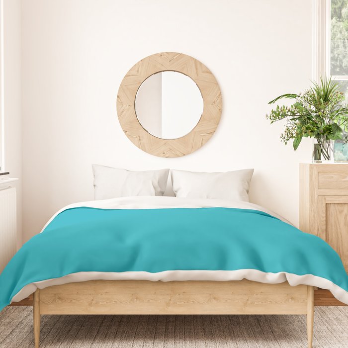 NOW AQUA Blue Solid Color Plain Teal Shade and Mindfulness Minimalist Word Art  Duvet Cover Gallery Image 3