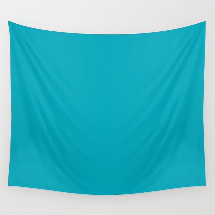 NOW AQUA Blue Solid Color Plain Teal Shade and Mindfulness Minimalist Word Art  Wall Tapestry Gallery Image 1