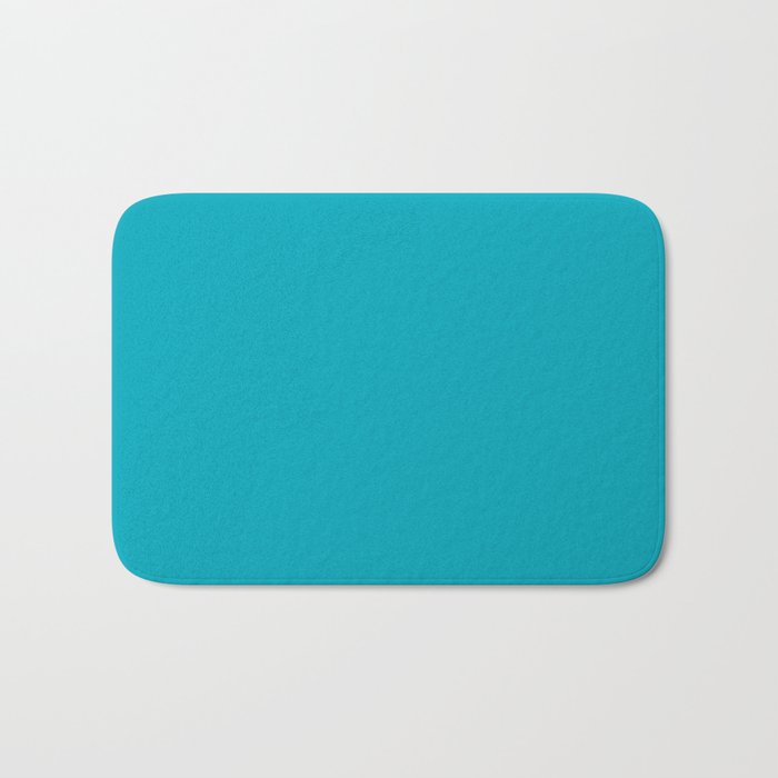 NOW AQUA Blue Solid Color Plain Teal Shade and Mindfulness Minimalist Word Art  Bath Mat Gallery Image 1