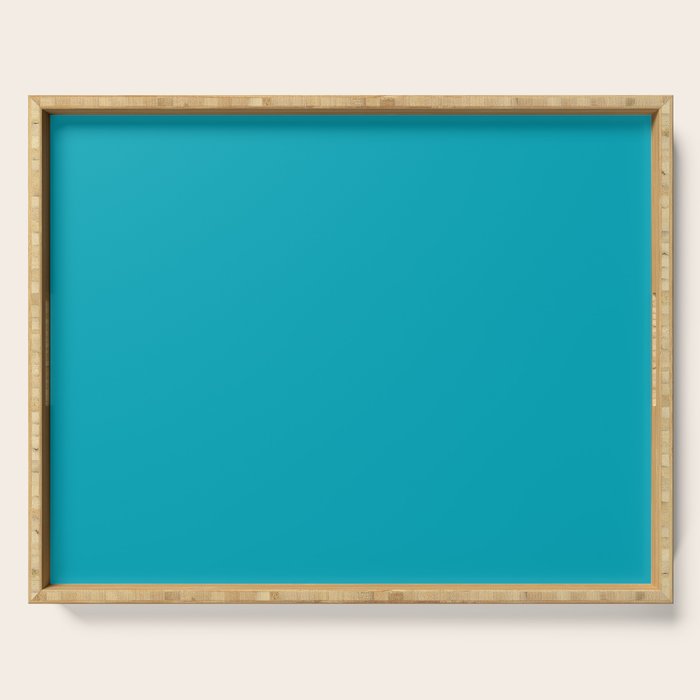 NOW AQUA Blue Solid Color Plain Teal Shade and Mindfulness Minimalist Word Art  Serving Tray Gallery Image 1
