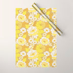 Yellow, Ivory and Brown Retro Flowers Wrapping Paper Gallery Image 1