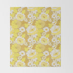 Yellow, Ivory and Brown Retro Flowers Throw Blanket Gallery Image 2