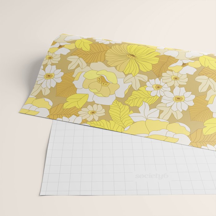 Yellow, Ivory and Brown Retro Flowers Wrapping Paper Gallery Image 2