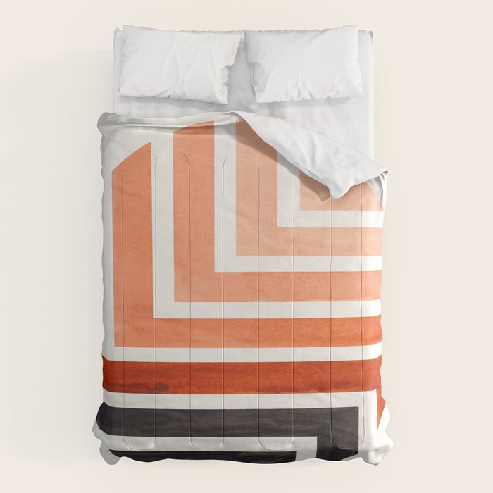 Burnt Sienna Circle Round Framed Mid Century Modern Aztec Geometric Pattern Maze Comforter Gallery Image 6