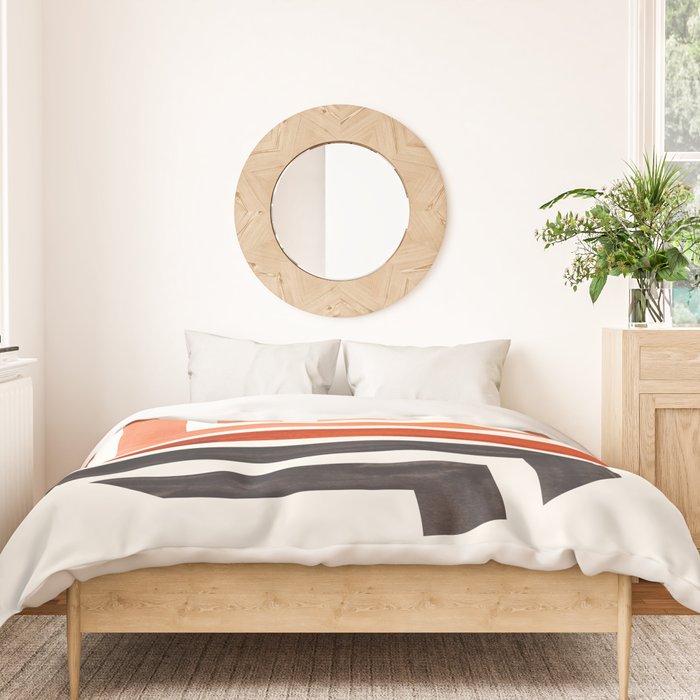 Burnt Sienna Circle Round Framed Mid Century Modern Aztec Geometric Pattern Maze Duvet Cover Gallery Image 3