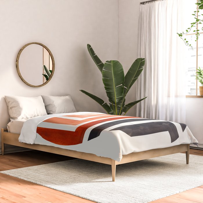 Burnt Sienna Circle Round Framed Mid Century Modern Aztec Geometric Pattern Maze Comforter Gallery Image 2