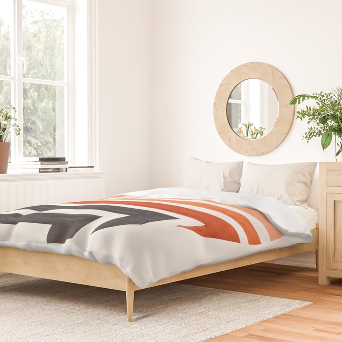 Burnt Sienna Circle Round Framed Mid Century Modern Aztec Geometric Pattern Maze Duvet Cover Gallery Image 2