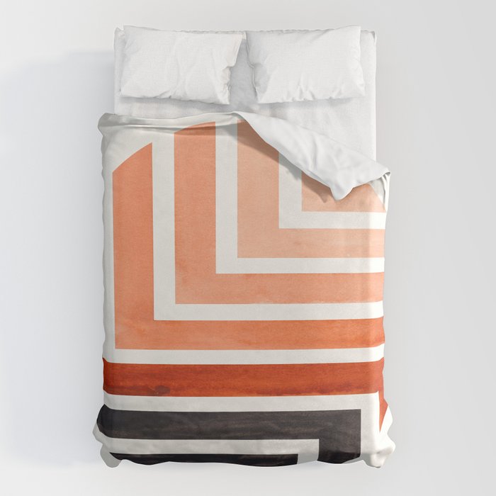 Burnt Sienna Circle Round Framed Mid Century Modern Aztec Geometric Pattern Maze Duvet Cover Gallery Image 1