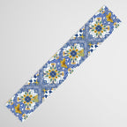 Blue ceramic maiolica tiles, yellow flowers and butterflies Table Runner Gallery Image 3