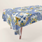 Blue ceramic maiolica tiles, yellow flowers and butterflies Tablecloth Gallery Image 1