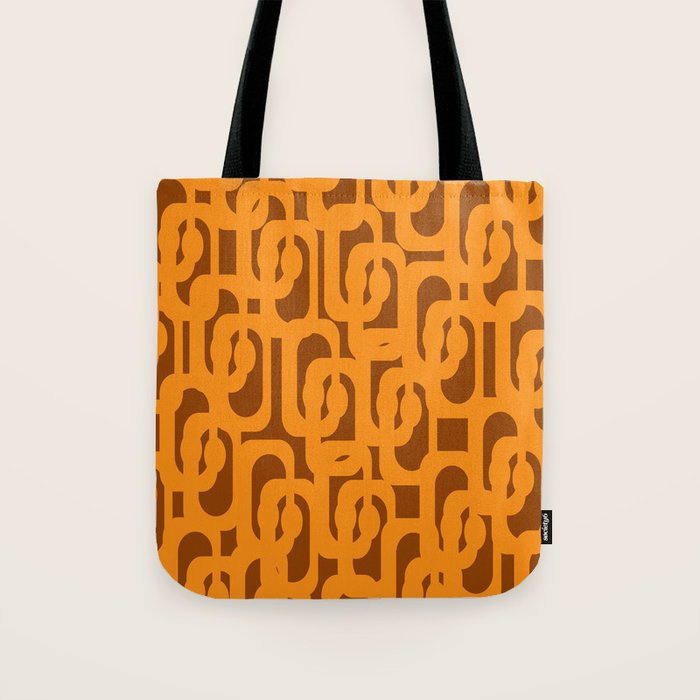 Mid Century Modern Loops Retro 70s Light Brown and Light Orange Pattern Tote Bag Gallery Image 1