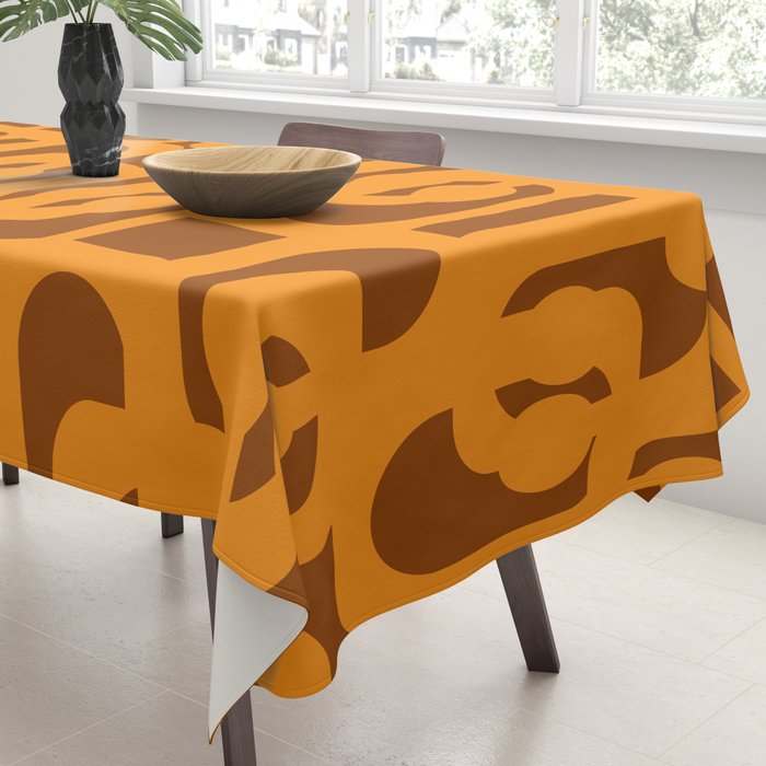 Mid Century Modern Loops Retro 70s Light Brown and Light Orange Pattern Tablecloth Gallery Image 3