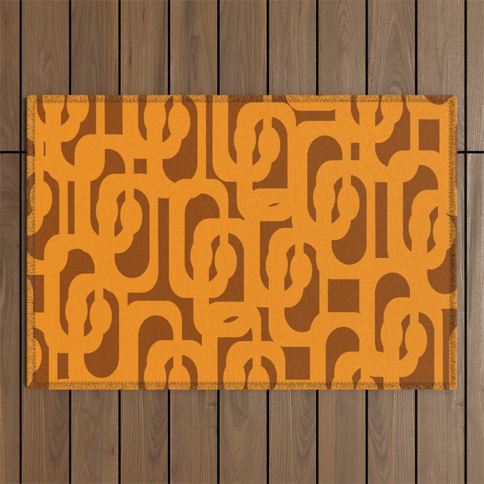 Mid Century Modern Loops Retro 70s Light Brown and Light Orange Pattern Outdoor Rug Gallery Image 1