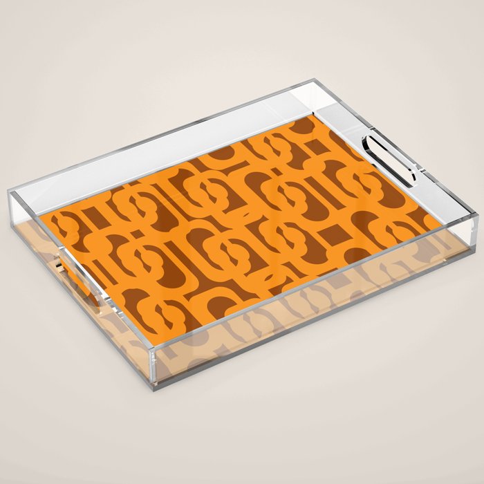 Mid Century Modern Loops Retro 70s Light Brown and Light Orange Pattern Acrylic Tray Gallery Image 1
