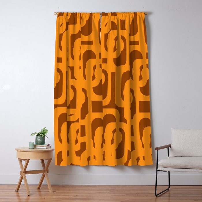 Mid Century Modern Loops Retro 70s Light Brown and Light Orange Pattern Window Curtain Gallery Image 5