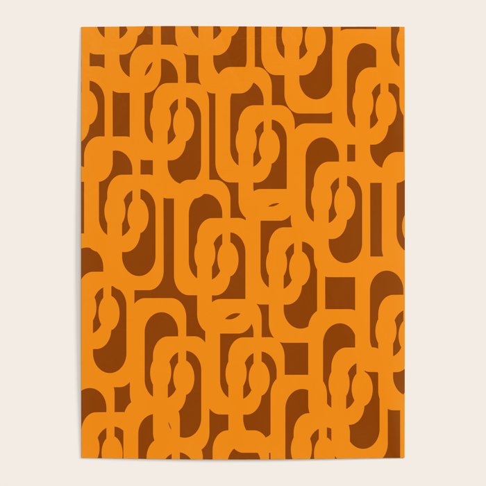 Mid Century Modern Loops Retro 70s Light Brown and Light Orange Pattern Poster Gallery Image 1