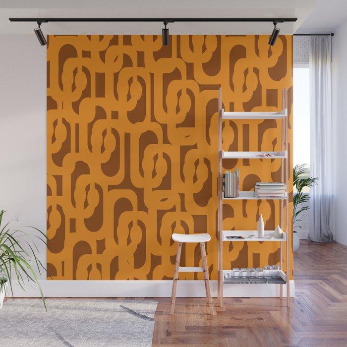 Mid Century Modern Loops Retro 70s Light Brown and Light Orange Pattern Wall Mural Gallery Image 1