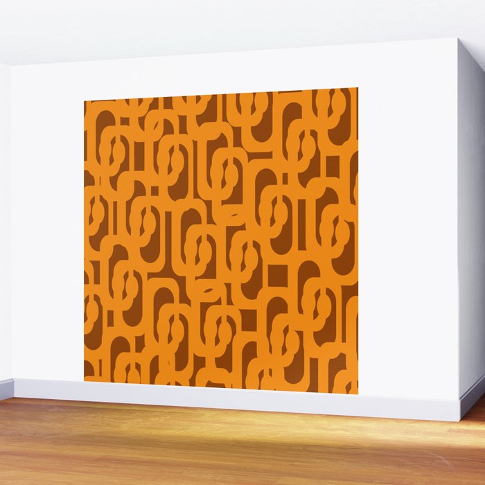 Mid Century Modern Loops Retro 70s Light Brown and Light Orange Pattern Wall Mural Gallery Image 2