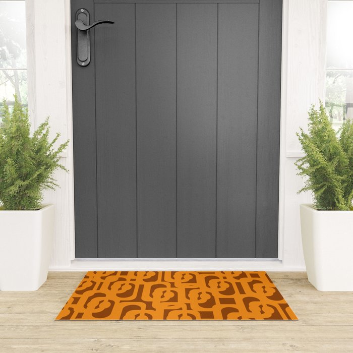 Mid Century Modern Loops Retro 70s Light Brown and Light Orange Pattern Welcome Mat Gallery Image 3