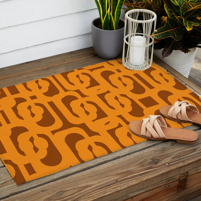 Mid Century Modern Loops Retro 70s Light Brown and Light Orange Pattern Outdoor Rug Gallery Image 2