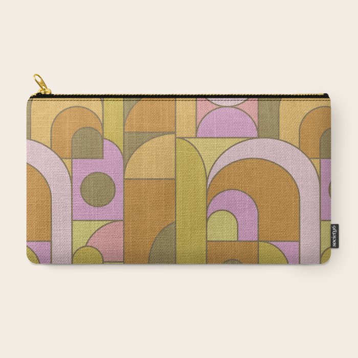 Abstract Bauhaus Shapes pink gold and olive green Carry All Pouch Gallery Image 2