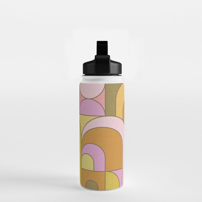Abstract Bauhaus Shapes pink gold and olive green Water Bottle Gallery Image 2