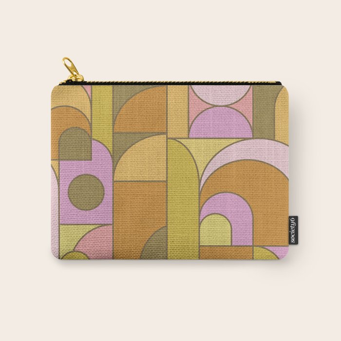 Abstract Bauhaus Shapes pink gold and olive green Carry All Pouch Gallery Image 1
