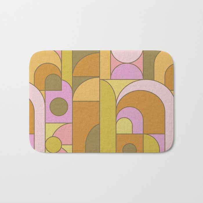 Abstract Bauhaus Shapes pink gold and olive green Bath Mat Gallery Image 1