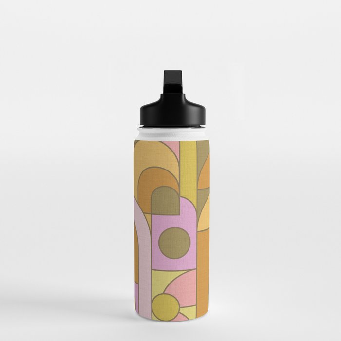 Abstract Bauhaus Shapes pink gold and olive green Water Bottle Gallery Image 3