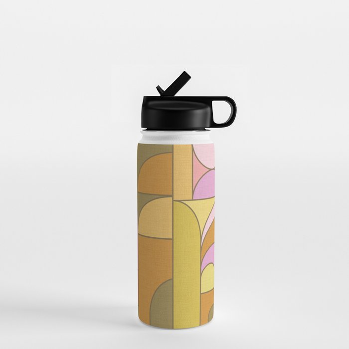 Abstract Bauhaus Shapes pink gold and olive green Water Bottle Gallery Image 1