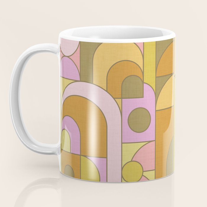 Abstract Bauhaus Shapes pink gold and olive green Coffee Mug Gallery Image 3