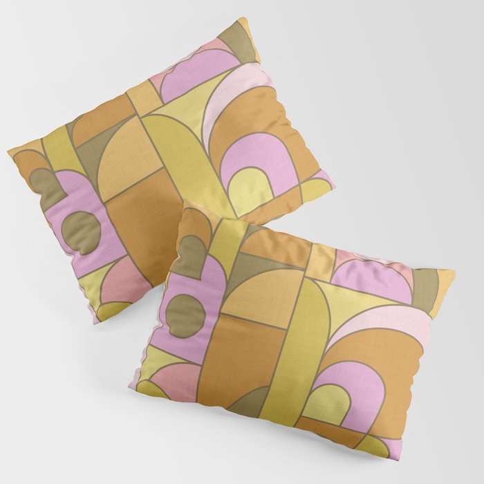 Abstract Bauhaus Shapes pink gold and olive green Pillow Sham Gallery Image 3