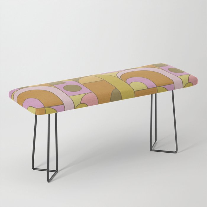 Abstract Bauhaus Shapes pink gold and olive green Bench Gallery Image 1
