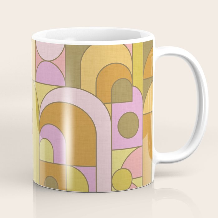 Abstract Bauhaus Shapes pink gold and olive green Coffee Mug Gallery Image 1