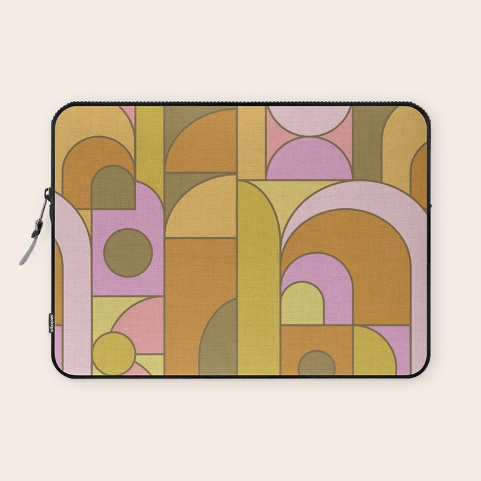 Abstract Bauhaus Shapes pink gold and olive green Laptop Sleeve Gallery Image 1